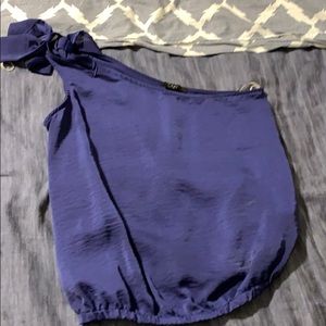 Navy blue one shoulder top with bow detail